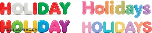 3D Holiday Typography Bundle – Colorful Glossy Balloon Style Letters HOLIDAY & HOLIDAYS Set, Vibrant Festive Decorative Text Design for Christmas, New Year, and Seasonal Graphics