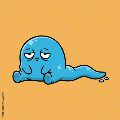 Sad Blue Blob Character with Droopy Eyes.