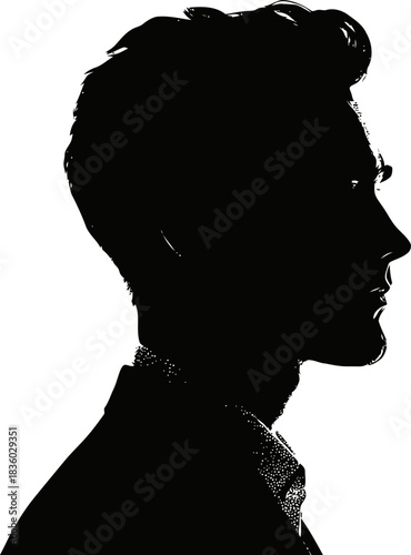 Silhouette of a distinguished man with a refined hairstyle and elegant aura facing the side