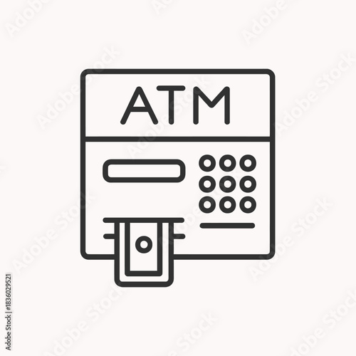  Minimal Line Icon of ATM Machine, Simple Black Outline, Banking Service Symbol, Modern Financial Design