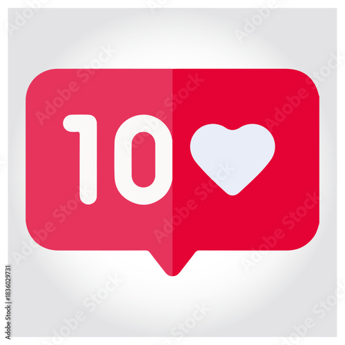 Online social media notification showing ten likes with a heart isolated on white background, Vector