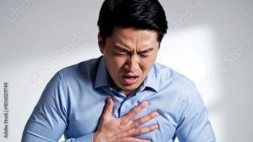 Man Experiencing Chest Pain or Discomfort, Showing Signs of Potential Health Issues