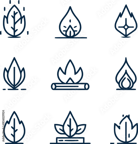 Illustrative concept showcasing the interplay of nature and combustion in simple line art