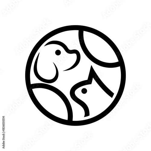 Two simple silhouettes of a dog and cat inside a circle. Represents the main patients of most veterinary services.