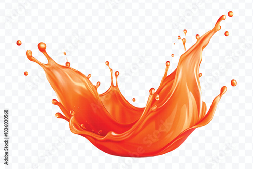 splash of  colorful liquid juice splash in mid air cut and curve style isolated on transparent background