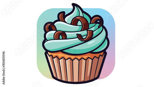 Delicious Mint Chocolate Chip Cupcake with Swirl Frosting.