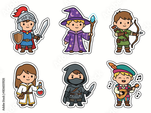 Cartoon Fantasy RPG Character Stickers Set.