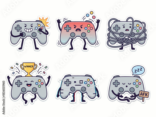 Cartoon Game Controller Emotions and Expressions Set.