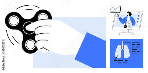 Fidget spinner concept. Fidget spinner as a tool for stress relief and focus enhancement. Fidget spinner connected with medical insights and modern data ation for diverse applications. Suitable