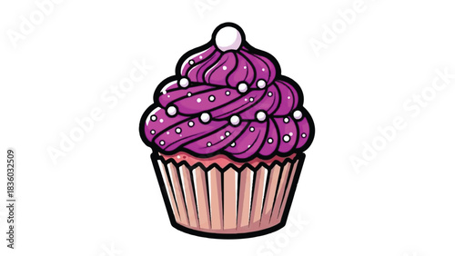 Delicious Purple Cupcake with White Sprinkles and Frosting.