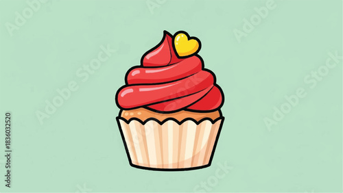 Delicious Red Velvet Cupcake with Heart Topping.