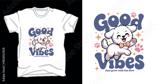 Good vibes only dog graphic vector art t-shirt design print template