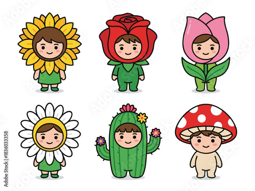Cute Children Dressed as Flowers and Plants.