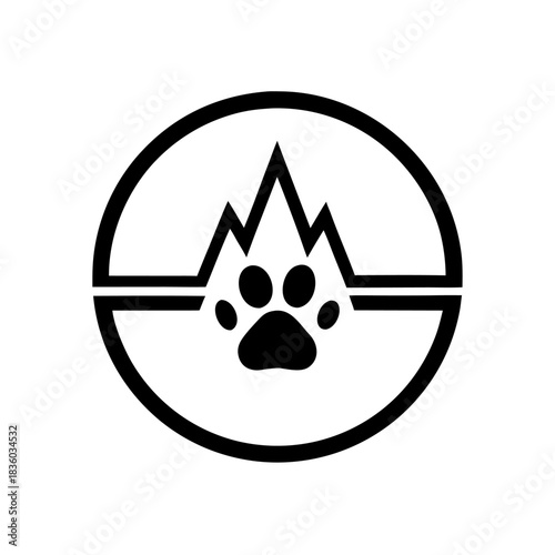 A heartbeat ECG line ending with a paw print. Symbolizes diagnostics, health monitoring, and emergency medical services.