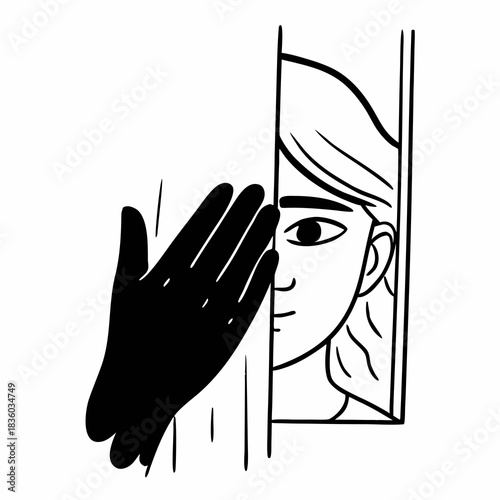 Woman peeking behind the wall