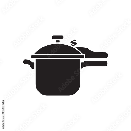 Pressure cooker icon in black flat glyph, filled style isolated on white background
