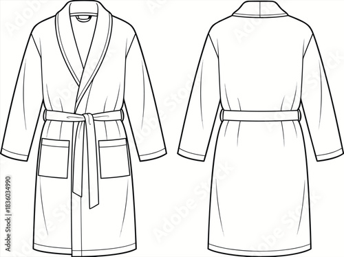 Robe Fashion Technical Drawing Template Illustration.