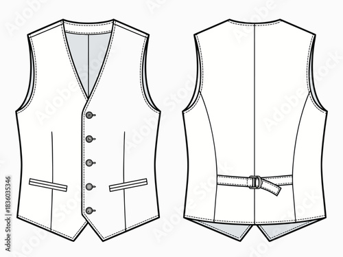 Technical Drawing of a Classic Waistcoat Design.