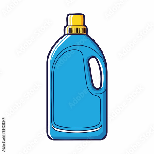 Blue detergent bottle against white background for laundry needs. This plastic container holding blue detergent is perfect for cleaning solutions and home chores, especially blue detergent needs.