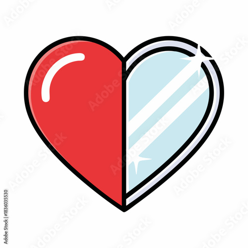 Half heart on transparent background shows complex emotions and duality of feelings, half heart symbolizes contrast, balance, and inner conflict. This half heart image represents relationships, love,