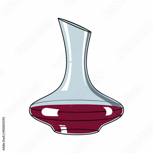 Stylish glass carafe with red wine illustrated on white background, glass carafe elegantly presents rich color of red wine. Red wine inside glass carafe, perfect for refined table settings,