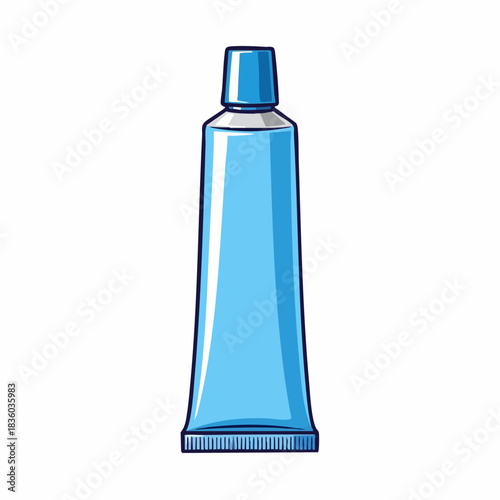 Blue toothpaste tube, sealed and ready for use as a dental hygiene item. Blue toothpaste package, suitable for fresh breath, whitening and overall wellness.