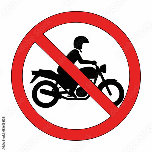 Prohibited motorcycle depicted with red circle and slash. This prohibited motorcycle traffic symbol indicates safety regulations and restrictions.