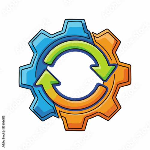 Operation symbol showcases interlocking gears on white background. Operation symbol represents integration between different components, signifying synergy and smooth process.