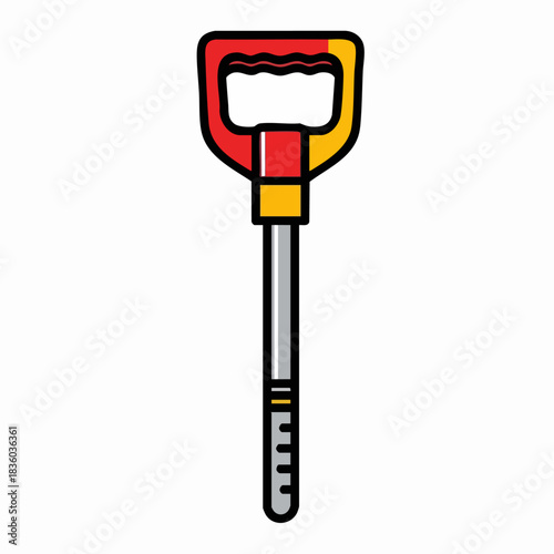 Isolated gardening tool with red handle shows gardening tool. Gardening tool with metal shaft for digging and cultivating, it is perfect for yard work. Use gardening tool for planting,