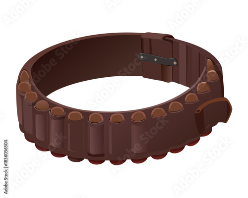 Brown leather belt with metal buckle, isolated on white background as a fashion accessory