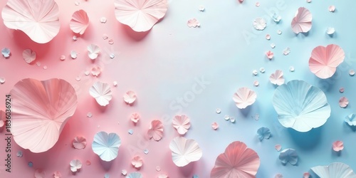 Delicate pastel petals drift across a serene gradient backdrop, creating a gentle and whimsical atmosphere