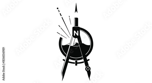 Geometric compass and abstract landscape symbolize precision in design and exploration.