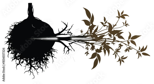 Strong roots supporting vibrant plant growth with leaves reaching towards light