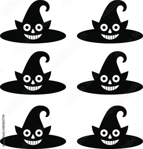 Cute smiling witch hat icons for halloween celebration design isolated on white background, illustration