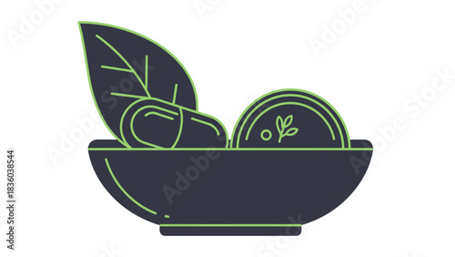 Bowl of Fresh Salad with Green Leaves and Cucumber Slices.