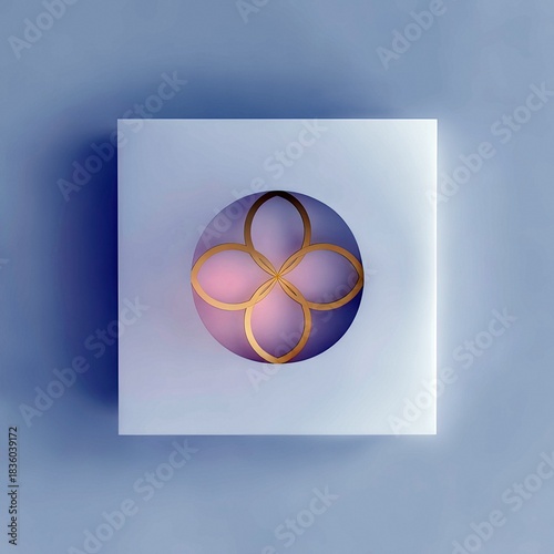 Abstract Floral Design on Square Platform, Blue Background
