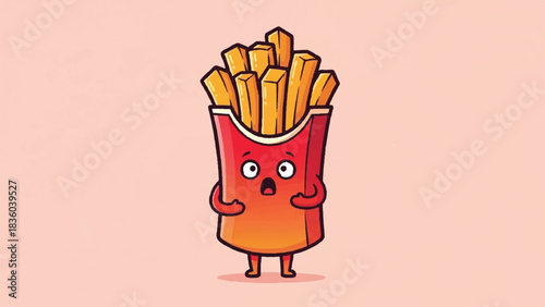Cute Cartoon French Fries Character with Surprised Expression.