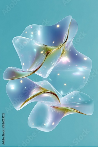 Abstract Fluid Forms Floating on Teal Background