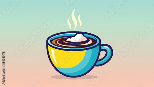 Steaming Hot Coffee Cup with Creamy Topping.