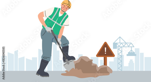 Flat illustration of construction worker outside