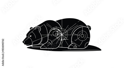Black bear robot mechanical technology illustration with gears and cogs, futuristic animal design concept, modern industrial style