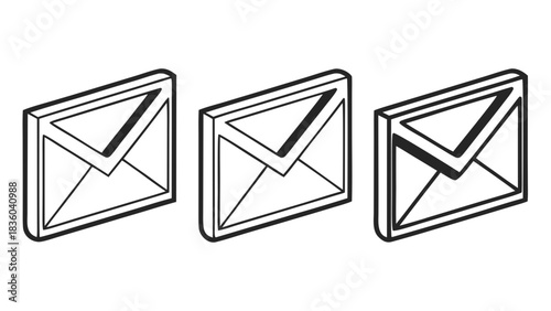 Vector illustration of three modern email icon sets designed for apps and web