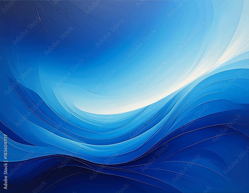 Fototapeta premium Abstract waves in varying shades of blue, flowing toward light