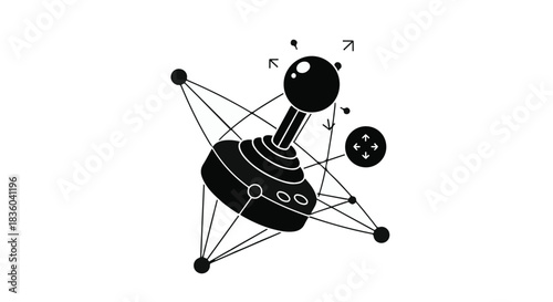 Retro joystick connected to a digital network, symbolizing gaming and technology