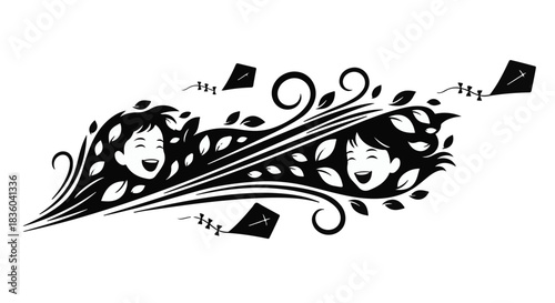 Joyful children embracing the wind and flying kites on a bright day