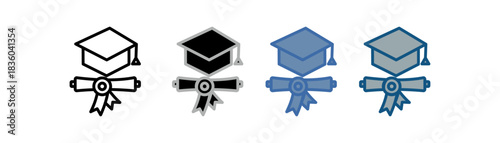 
Diploma holder icon set multiple style collection with graduation cap and certificate design