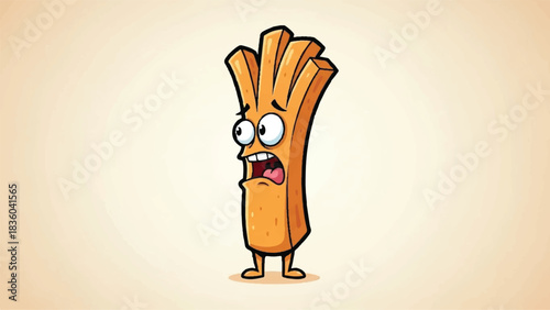 Scared French Fry Character with Wide Eyes and Open Mouth.