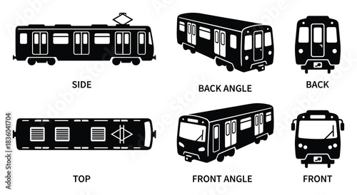 Vector Set of Subway Train Illustrations From Different Perspectives