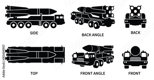 Schematic of a Soviet heavy missile carrier, vector illustration, weapons tech