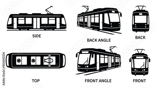 Detailed Technical Illustration of a Modern Tram Public Transport Vehicle